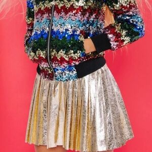 Lola And The Boys Foil Pleated Skirt Gold 4